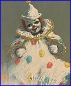 Antique Vintage Original Signed Pastel Painting Circus Clown Earle de Vries