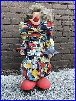 Antique Vintage Paper Papier Mache Creepy Clown Circus Carnival Scary Halloween