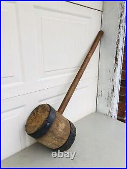 Antique Vintage Wood & Wrought Iron Mallet Hammer Circus Strong Man Carnival