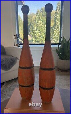 Antique Vintage Wooden Indian Clubs Juggling Pins 20circus Carnival, Set Of 2