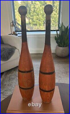 Antique Vintage Wooden Indian Clubs Juggling Pins 20circus Carnival, Set Of 2