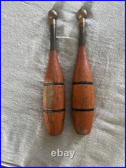 Antique Vintage Wooden Indian Clubs Juggling Pins 20circus Carnival, Set Of 2