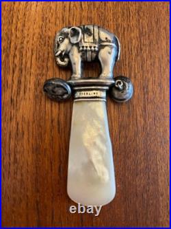 Antique Weber Sterling Silver Circus Elephant Baby Rattle Mop Handle Marked