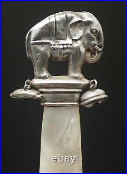 Antique Weber Sterling Silver Circus Elephant Baby Rattle Mop Handle Marked