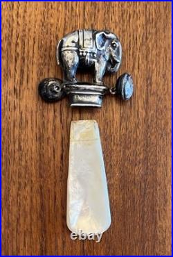 Antique Weber Sterling Silver Circus Elephant Baby Rattle Mop Handle Marked