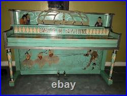 Antique Whimsical Traveling Circus Style Handpainted Harlequin Piano & Stool