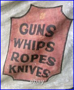 Antique Wild West Nevada Laws Western Show Banner, circus, guns, knives, 16ft