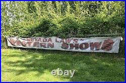 Antique Wild West Nevada Laws Western Show Banner, circus, guns, knives, 16ft