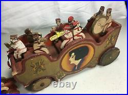 Antique Wood Circus Parade Bandwagon Pull Toy With 8 Musicians, Driver, 6 Horses