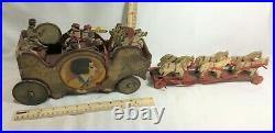 Antique Wood Circus Parade Bandwagon Pull Toy With 8 Musicians, Driver, 6 Horses