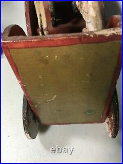 Antique Wood Circus Parade Bandwagon Pull Toy With 8 Musicians, Driver, 6 Horses