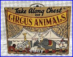 Antique Wooden Circus Animals On Wheels In Original Box