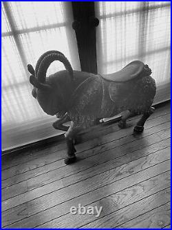 Antique Wooden Circus Carousel Big Horn Ram Early 1900 Hand carved