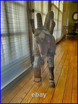 Antique Wooden Circus Carousel Big Horn Ram Early 1900 Hand carved