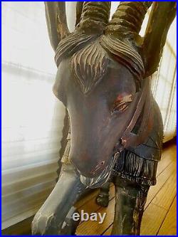 Antique Wooden Circus Carousel Big Horn Ram Early 1900 Hand carved