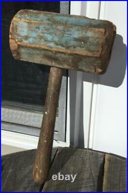 Antique Wooden Old Painted Blue Mallet Strongman Circus Carnival Country Fair