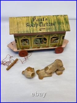 Antique Wooden Paul's Soap Circus Pull Toy W Ardico Castile Baby Soap Cat Dmg