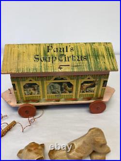 Antique Wooden Paul's Soap Circus Pull Toy W Ardico Castile Baby Soap Cat Dmg