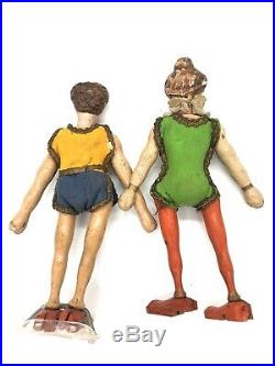 Antique Wooden Schoenhut 8 Inch Circus Dolls Acrobats Male Female Pair