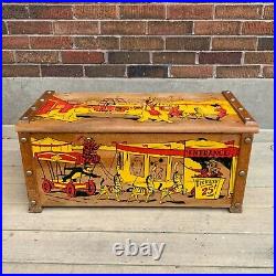 Antique Wooden Toy Box Circus Parade 1950s Toy Chest 30x14.5x13