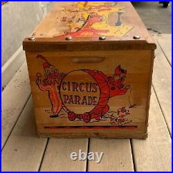 Antique Wooden Toy Box Circus Parade 1950s Toy Chest 30x14.5x13
