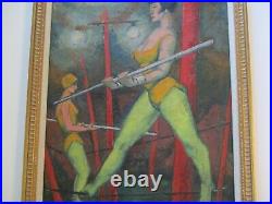 Antique Wpa Ashcan Style Oil Painting Art Deco Circus Rare Portrait Old Buchholz