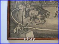 Antique Wpa Era Circus Painting Performers Dogs Animals Acrobats Vintage Listed