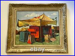 Antique Wpa Painting Circus Traveling Wagon Fair Ashcan American Regionalism Oil