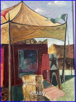 Antique Wpa Painting Circus Traveling Wagon Fair Ashcan American Regionalism Oil