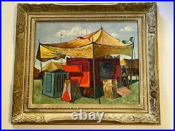 Antique Wpa Painting Circus Traveling Wagon Fair Ashcan American Regionalism Oil