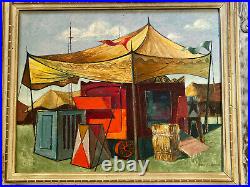 Antique Wpa Painting Circus Traveling Wagon Fair Ashcan American Regionalism Oil