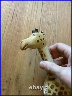 Antique Zoo Schoenhut Giraffe Humpty Dumpty Circus Jointed Toy PAINTED eyes Tail