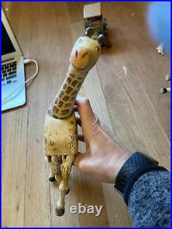 Antique Zoo Schoenhut Giraffe Humpty Dumpty Circus Jointed Toy PAINTED eyes Tail