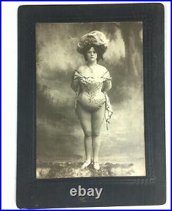 Antique cabinet card photo woman performer circus vaudeville costume risque U