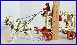 Antique cast iron Overland Circus Calliope white carriage horses rider wagon toy