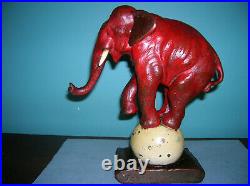 Antique circus elephant pachyderm single bookend Armor Bronze clad, orig tusks