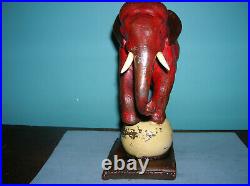 Antique circus elephant pachyderm single bookend Armor Bronze clad, orig tusks