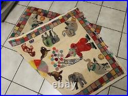 Antique or Vintage folk art hooked rug animals and clowns 60 by 38 Circus