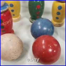 Antique vintage Toy circus clown set wooden clowns wooden balls bowling