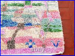 Authentic Hand Knotted Vintage Morocco Wool Area Rug 5x8 FT Pink Berber carpet