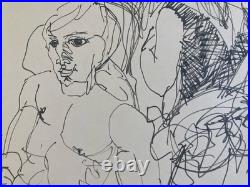 Beautiful Drawing 1958 Ink Circus Horse Man Woman Art to Identify Antique 20th