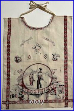 C 1870 s ILLUSTRATED CIRCUS CHILD s BIB, A VISIT TO THE CIRCUS, PRINTED TEXTILE