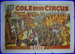 C. 1930s Cole Bros Circus Gala Golden Street Parade 11 AM Poster Vintage