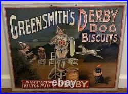 C1905 Vintage Derby Dog Biscuits Store Advertising Old Sign Antique Circus Clown