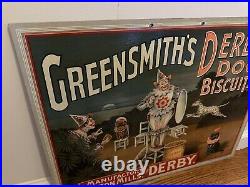 C1905 Vintage Derby Dog Biscuits Store Advertising Old Sign Antique Circus Clown