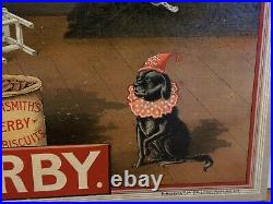 C1905 Vintage Derby Dog Biscuits Store Advertising Old Sign Antique Circus Clown