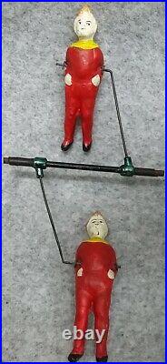 CIRCUS Balancing Acrobat Tumbling Clown Pierrot Composite Doll Metal Toy Antique