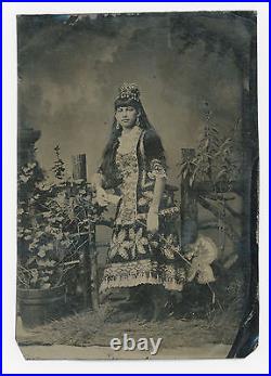 CIRCUS PERFORMER With CARD & WHIP IN A VERY ELABORATE OUTFIT, 6.5 X 4.375 TINTYPE