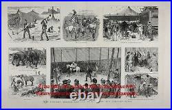 CIRCUS in Country 8 Views, Set-up, Photographer Camera, Huge 1880s Antique Print