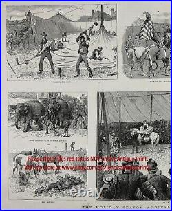 CIRCUS in Country 8 Views, Set-up, Photographer Camera, Huge 1880s Antique Print